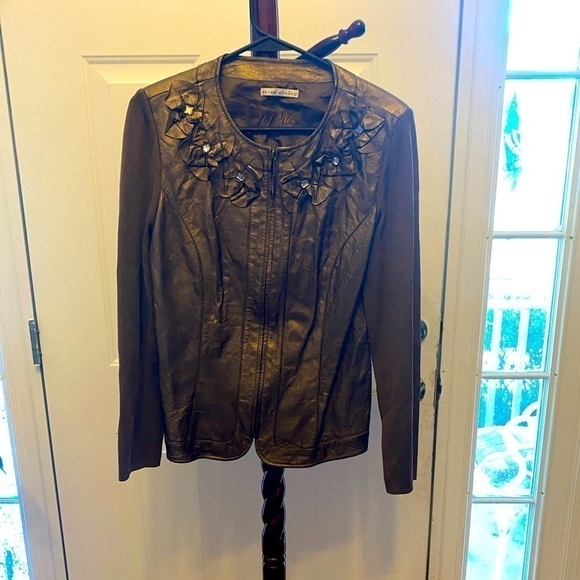 PETER NYGARD COPPER LEATHER/SWEATER JACKET. MEASUREMENTS PROVIDED - Picture 1 of 9